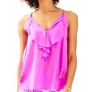 Lilly Pulitzer 100% Silk Lachelle Top with Tassels XS